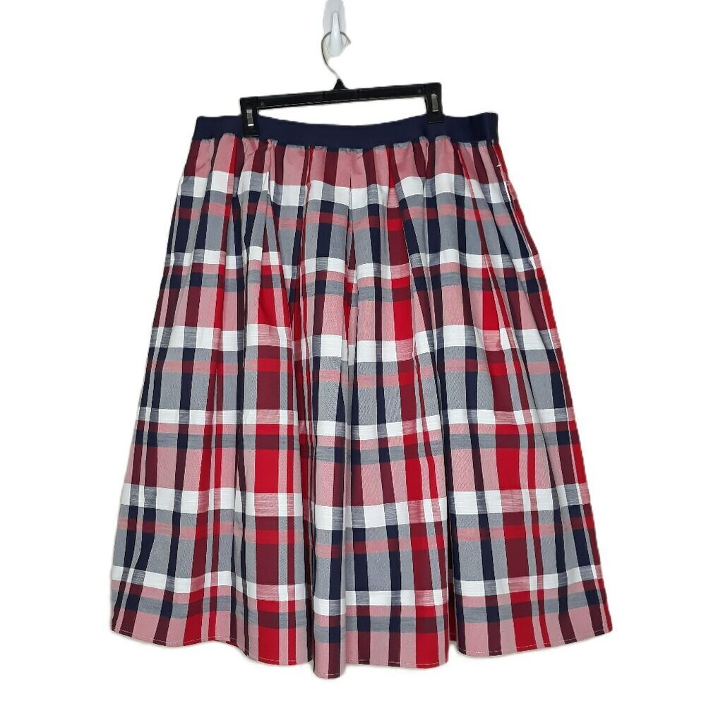 Women's Madras Plaid Full Midi Skirt Elastic Waist XLP Americana 4th of July